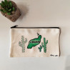 Bolsa de Tela Pintada a Mano – Silueta de Lanzarote con Cactus, Perfecta como Estuche o Neceser