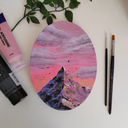 "Cima del Crepúsculo" – Pintura Acrílica Ovalada Original